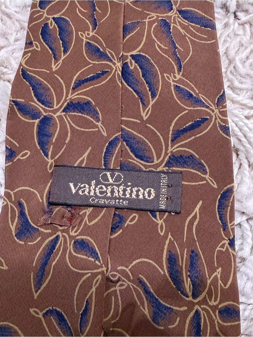 Valentino Cravatte Silk Tie Mens Brown Navy Floral 56” x 4” Made Italy